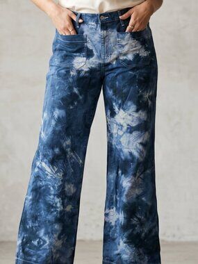 Wide Leg Jeans Black Tie Dye Size 33x34 Denim Ecofriendly Colorfast Tied Dyed
